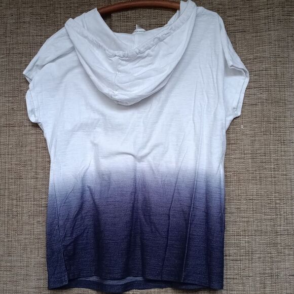 Christopher & Banks Blue and White Relaxed Tie Front Hoodie Sleeveless - Picture 4 of 4